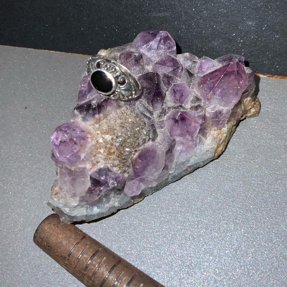 Vintage 925 Onyx Ring w/ Ornate Scrollwork Sz 6 - Picture 14 of 15